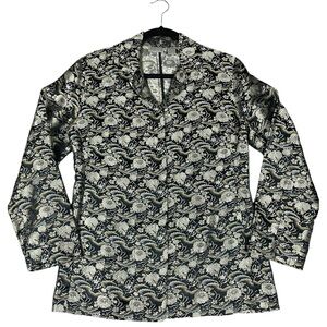 Chico's Black Gold Silk Blend Jacquard Chic Sophisticated Shirt Jacket - Sz S/4